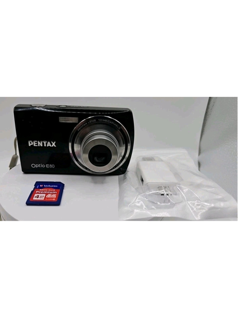 Pentax Optio E80 10MP 3x Zoom Digital Camera Black With SD Card Tested & Working